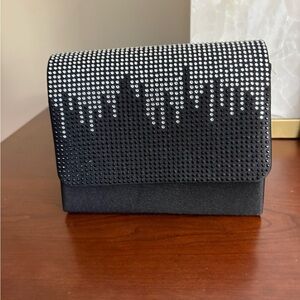 Black satin and rhinestone evening bag